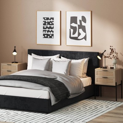 Andrew Light Oak and Rattan 2-Drawer Nightstand Set