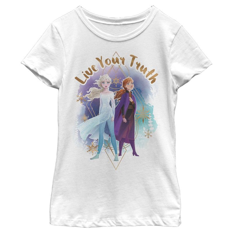 Girl's Frozen 2 Elsa Anna Live Your Truth Geometric Portrait T-Shirt, 1 of 5