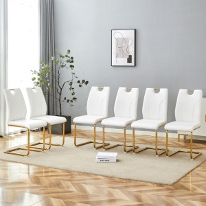 Set of 4 White PU Dining Chairs with Gold Metal Legs - Elegant & Versatile - 1 of 3