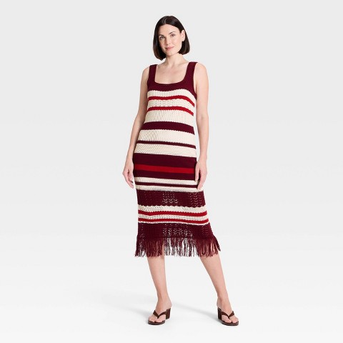 Женские платья A New Day Women's Bodycon Midi Fringe Sweater Dress - A New Day™ Burgundy Striped M