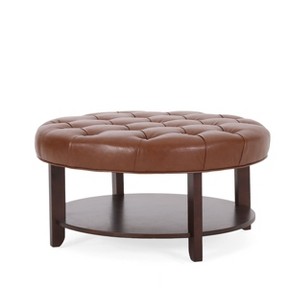 NicBex Modern 32" Round Storage Ottoman Leather Footstools with Button Tufted and Open Shelf for Bedroom and Living Room - 1 of 4