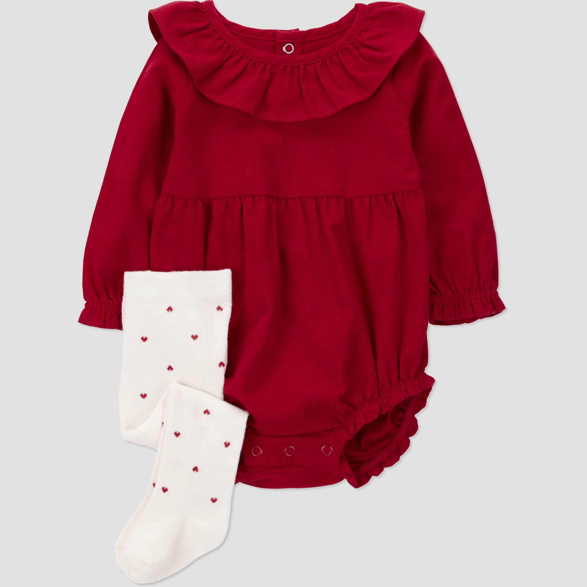 Carter's Just One You® Baby Girls' 2pc Heart Ruffle Romper with Tights Set - Red