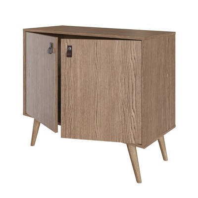 Amber Natural Eucalyptus Wood Buffet Sideboard with Faux Leather Handles
