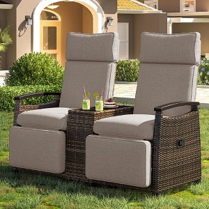 YOOCOZZ Outdoor Recliner Loveseat - Adjustable Wicker Chair with Storage Table - 1 of 4