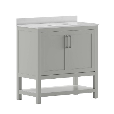 Taylor & Logan 36" Vivien Bathroom Vanity Gray: Carrara Marble, Ceramic Sink, Soft Close Doors
