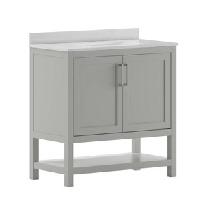 Taylor & Logan 36" Vivien Bathroom Vanity Gray: Carrara Marble, Ceramic Sink, Soft Close Doors - 1 of 4