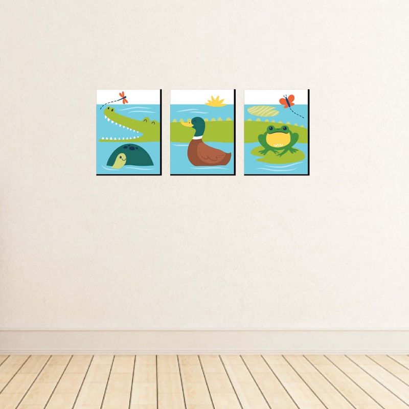 Big Dot of Happiness Pond Pals - Frog, Alligator, Turtle and Duck Nursery Wall Art and Kids Room Decor - 7.5 x 10 inches - Set of 3 Prints, 3 of 7