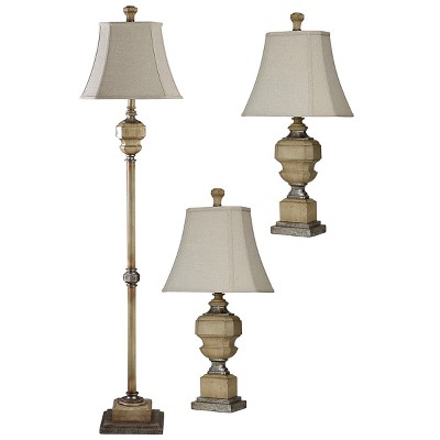 (Set of 3) Floor and Table Lamp Set with Cream Finish and Taupe Softback Fabric Shades  - StyleCraft