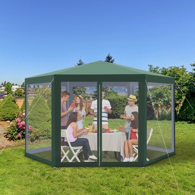 Green Hexagon Steel Frame Outdoor Gazebo with Mesh Screen