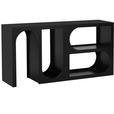 TiramisuBest Geometric Console Table,Solid Pine Legs, Modern Entryway Table for Hallway, Living Room, or Bedroom (Dark Gray)