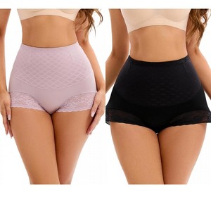 INSPIRE CHIC 2 Pcs Women's Lace Mesh Light Tummy Control Briefs High Waist Control Panties - 1 of 4
