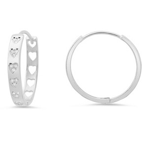 Sterling Silver 25mm Bezel Inlay CZ Heart Hoop Earrings - 1 of 2