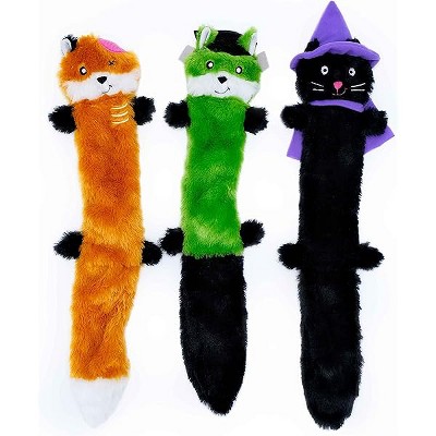 ZippyPaws Halloween Skinny Peltz Plush Dog Sqeaker Chew Toy, 20 Inch 3-Pack, Zombie Fox, Witch Cat, and Franstein¡¯s Monster Squirrel