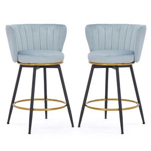 20'' Blue Counter Height Bar Stools Set of 2, 360° Swivel Upholstered Barstools - 1 of 4
