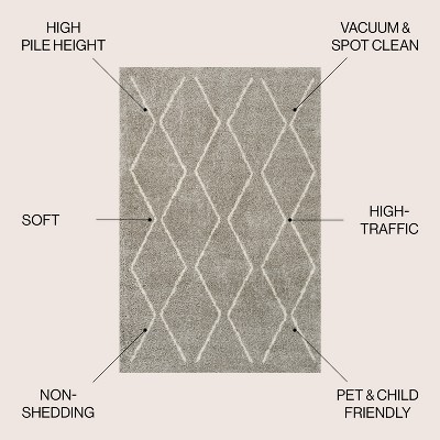 Catala Gray and Ivory Diamond Shag 5' x 8' Area Rug