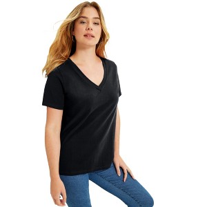 June + Vie by Roaman's Women's Plus Size Short-Sleeve V-Neck One + Only Tee - 1 of 4