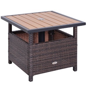 Outsunny 22'' Rattan Wicker Side Table with Steel Frame, Umbrella Insert Hole, Sand Bag for Outdoor, Patio, Garden, Backyard - 1 of 4