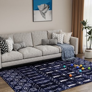 5x7ft Vintage Floral Washable Area Rug, Non-Slip Low Pile Polyester Carpet for Living Room & Bedroom - 1 of 4