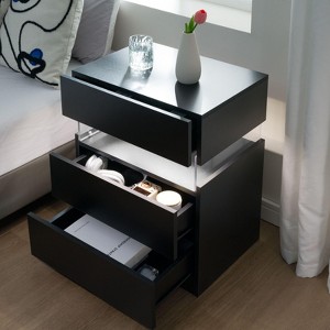 Angel Sar LED Nightstand with 3 Drawers, Black Bedside Table with 3 Modes LED Lights - 1 of 4