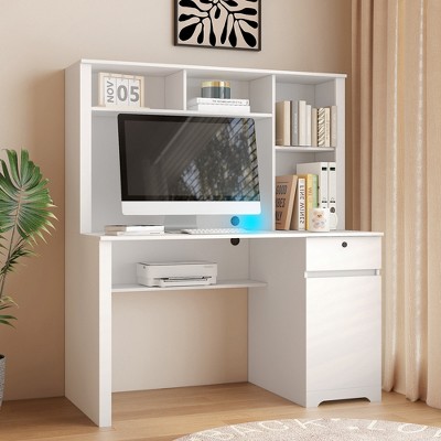 VYNXARIA Computer Desk with Hutch & Bookshelf,Wood Executive Desk Teens Student Desk Writing Laptop Home Office Desk with Drawers(White)