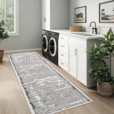 Rugs for Living Room Washable Modern Stripe Carpet Non Slip Soft Rubber Backed Rug,Low Pile Area Rug for Bedroom Office DiningRoom
