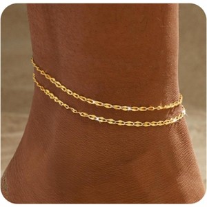 14K Gold Plated Waterproof Dainty Anklets for Women, Hypoallergenic Trendy Lightweight Jewelry Gifts - 1 of 4