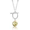 Guili Sterling Silver Two-Tone Necklace with White Gold Plated Chain and 14K Gold Plated Sphere Pendant - Modern Toggle Design for Elegant Style - 2 of 2