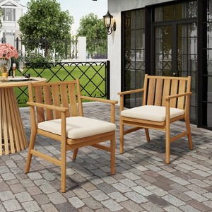 Christopher Knight Home Austin Outdoor Wood Arm Dining Chairs with Removable Cushions (Set of 2) - 1 of 4