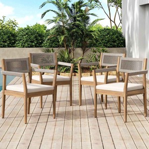 Outdoor Dining Chairs, Acacia Wood Frame Chairs with Armrests, Braided Rope Chair with Polyester Cushions-Coolbibila - 1 of 4