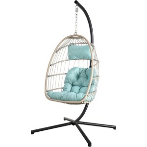 SUGOLD Egg Swing Chair with Stand, PE Wicker Rattan Hanging Egg Chair Outdoor/Indoor, Hammock Egg Chair with Heavy Duty Steel Frame and Soft - 1 of 1