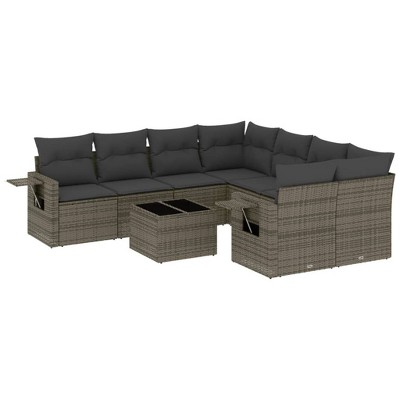 vidaXL 9 Piece Patio Sofa Set with Cushions - Gray