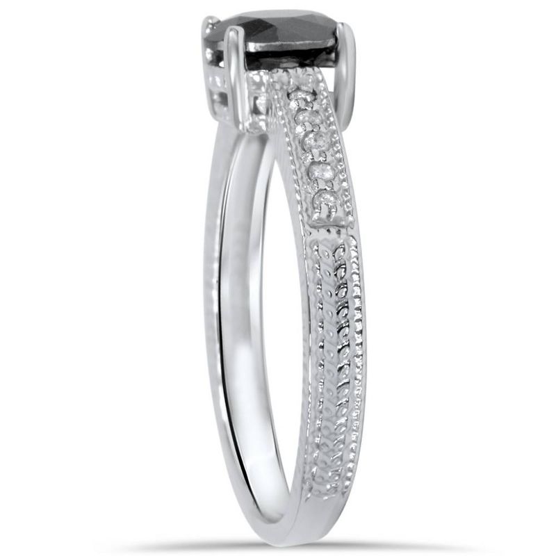 Pompeii3 1 1/5ct Vintage Treated Black & White Diamond Engagement Ring 14K White Gold, 3 of 5