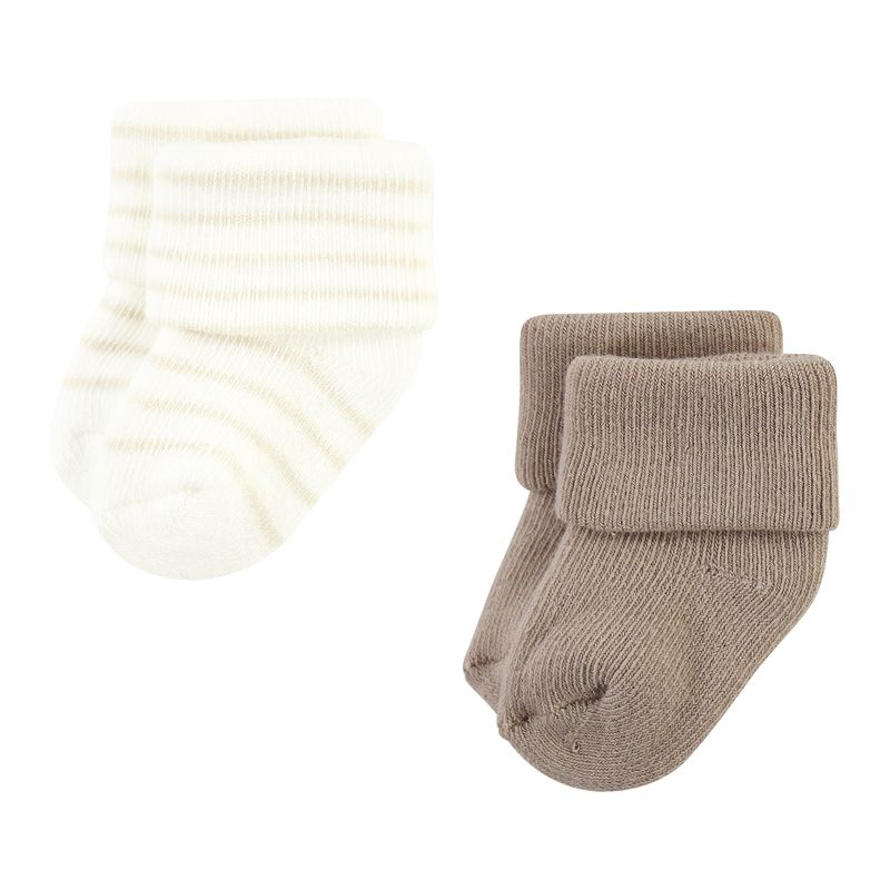 Hudson Baby Infant Boy Cotton Rich Newborn and Terry Socks, Beige Stripe 12 Pack, 3 of 9