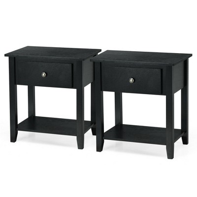 Costway 2PCS Nightstand Sofa End Side Table W/ Storage Drawer Bottom Shelf Black