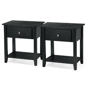 Costway 2PCS Nightstand Sofa End Side Table W/ Storage Drawer Bottom Shelf Black - 1 of 4