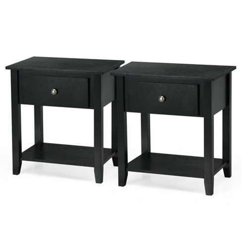 Costway 2pcs Nightstand Sofa End Side, Black Side Table With Drawer And Shelf