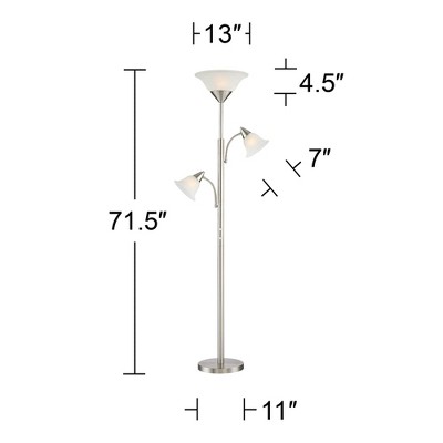 Sleek Brushed Nickel Multi-Head Torchiere Floor Lamp with Alabaster Shades