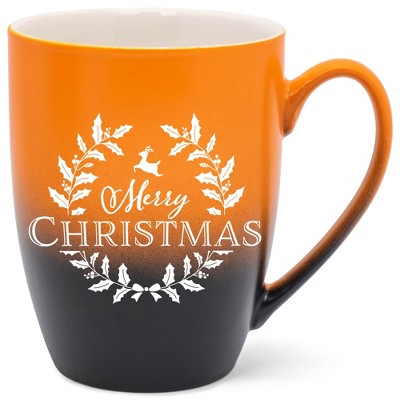 Elanze Designs Merry Christmas Two Toned Ombre Matte Orange and Black 12 ounce Ceramic Stoneware Coffee Cup Mug