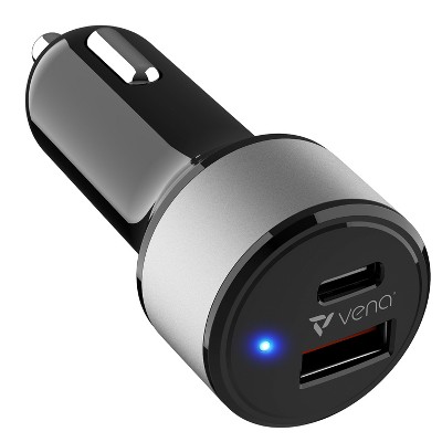 Vena 30W Dual Port Car Charger (USB C + USB-A), PD 3.0 Fast Charging Charger For MacBook Air iPad Pro iPhone 16 15 14 13 Pro Max Galaxy Google Pixel