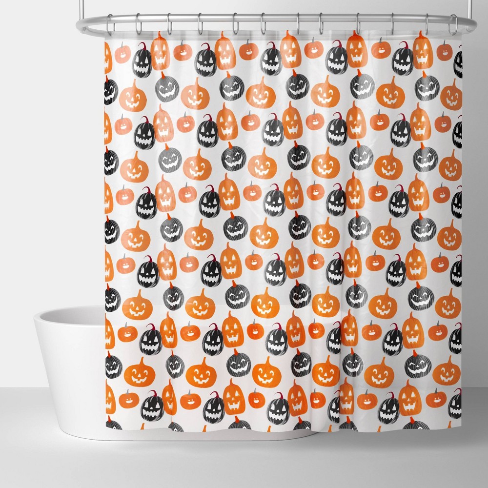 Halloween Glow in the Dark Jack-O-Lantern Peva Shower Curtain Orange/Black - Hyde and EEK! Boutique™