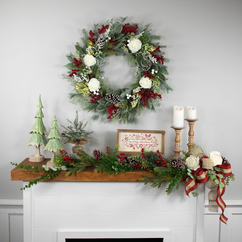 Northlight Real Touch™️ Mixed Foliage and Roses Artificial Christmas Wreath 30" - Unlit, 2 of 10
