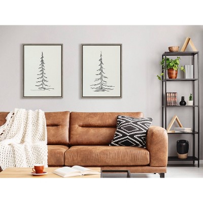 Set of 2 Minimalist Evergreen Tree Sketches on Canvas