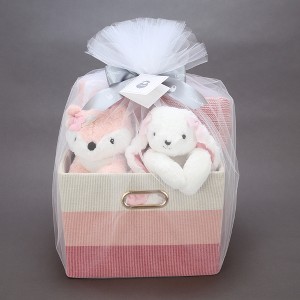 Lambs & Ivy Pink/White 5-Piece Luxury Infant / Newborn / Baby Gift Basket - 1 of 4