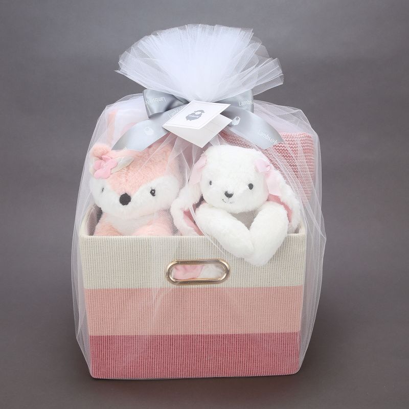 Lambs & Ivy Pink/White 5-Piece Luxury Infant / Newborn / Baby Gift Basket, 1 of 10