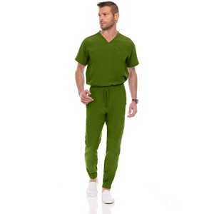 Medichic Men's Workwear Uniforms- Stretch V-Neck Scrubs Set with Seven-Pocket Jogger Pants - 1 of 4