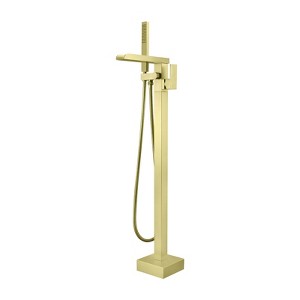 Cobbe Single Handle Floor Standing Tub Faucet Set, Freestanding Tub Filler with Handheld Shower, Tub Spout and 59-Inch Hose, Brushed Gold - 1 of 4