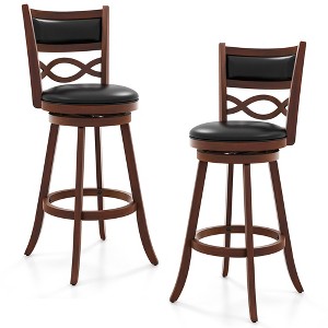 Tangkula 29" Bar Height Stools Set of 2 w/Rubber Wood Frame Faux Leather Upholstered Seat - 1 of 4