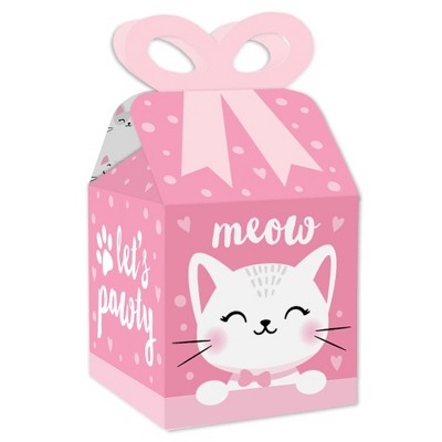 Big Dot of Happiness Purr-fect Kitty Cat - Square Favor Gift Boxes - Kitten Meow Baby Shower or Birthday Party Bow Boxes - Set of 12