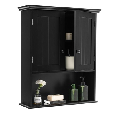 Tangkula Wall Mounted Bathroom Cabinet Medicine Cabinet Storage Organizer with 2 Doors & Adjustable Shelf Grey/White