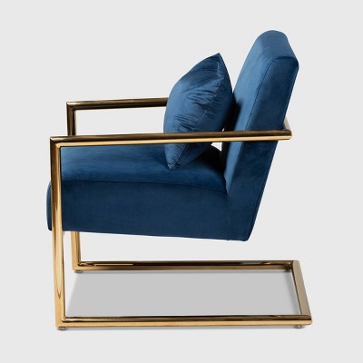 Mira 28" Navy Blue Velvet and Gold Metal Accent Chair